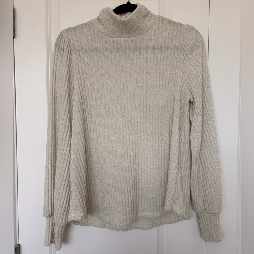 Ces Femme Ribbed Cream Mockneck Sweater